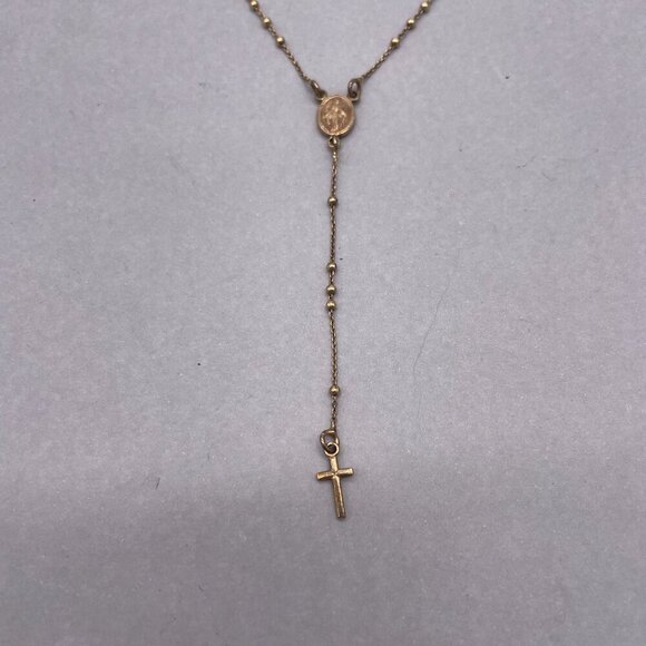 925 Sterling Silver Y Drop Lariat Necklace Holy Mary Christianity Faith Believe - Picture 3 of 7